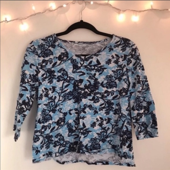 🌻 3/$15 Blue Floral Print 3/4 Sleeve Blouse - Picture 2 of 4